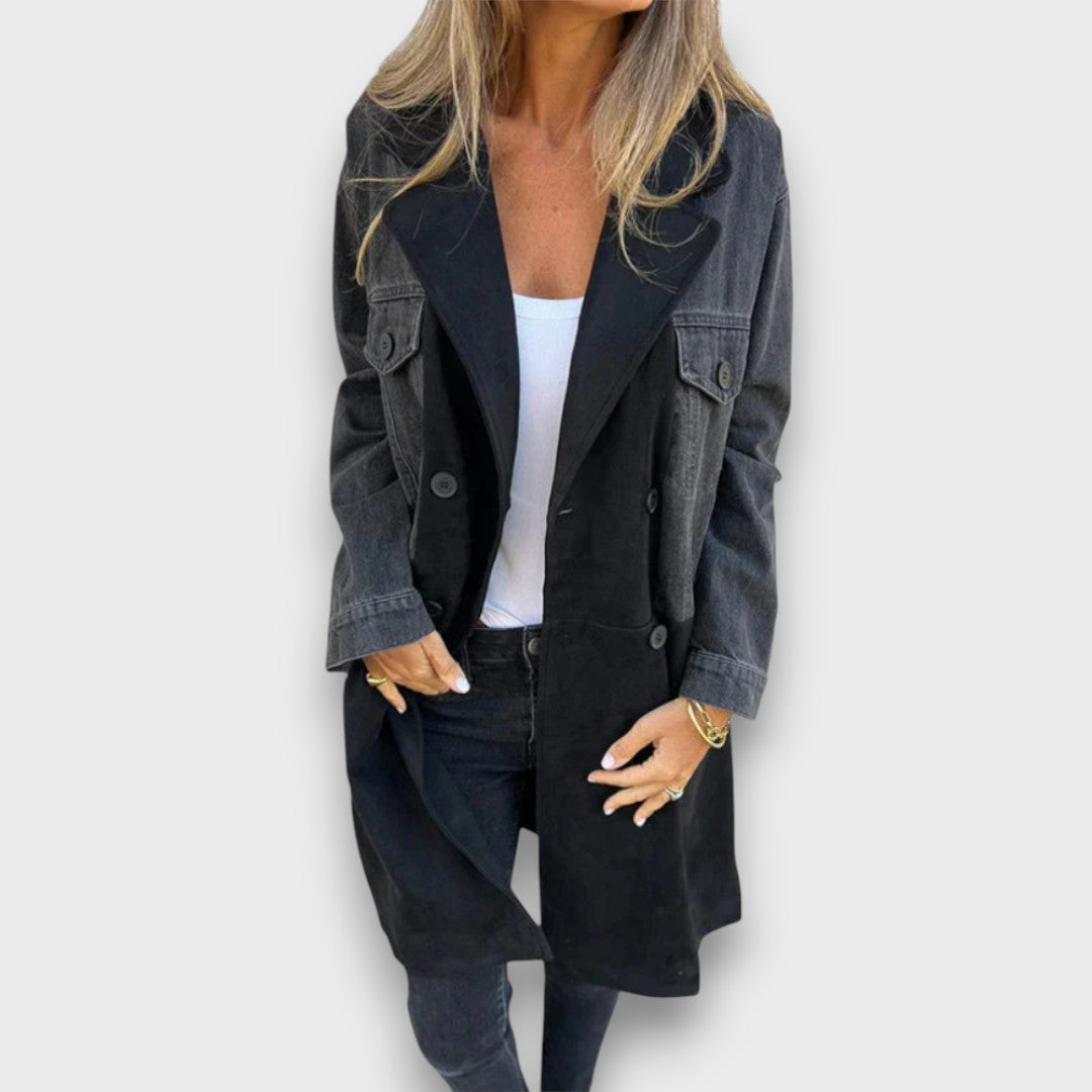 Ariana – Palton din Denim și Piele Ecologică Suede