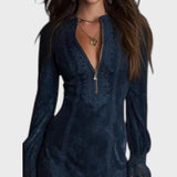 Rachel – Mini rochie din suede albastru cu dantelă