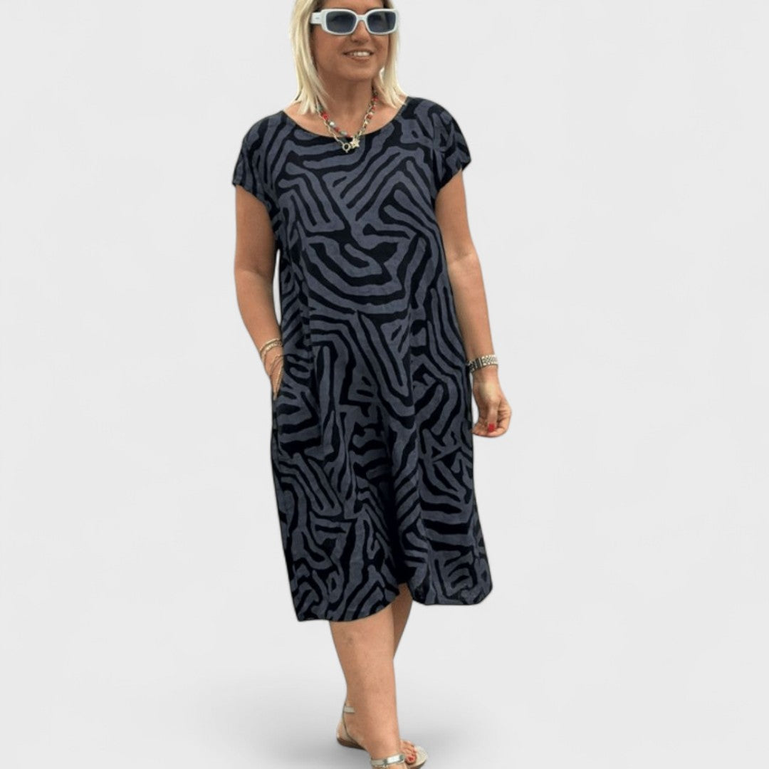 Nelia - Rochie de vară cu decolteu rotund și imprimeu frumos