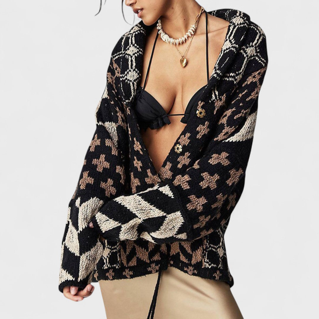 Portia - Cardigan vintage cu guler button down și mânecă lungă