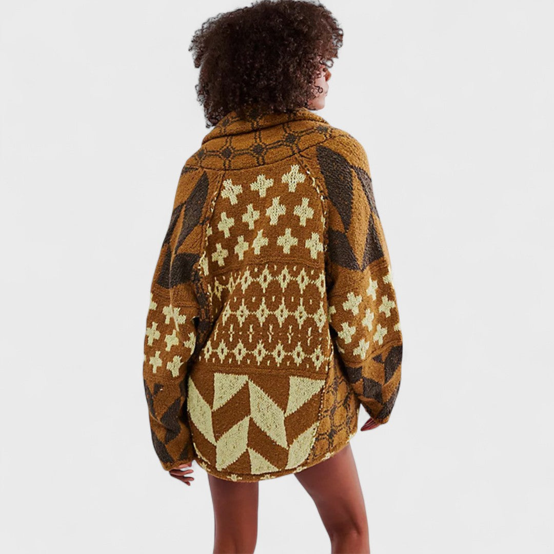 Portia - Cardigan vintage cu guler button down și mânecă lungă