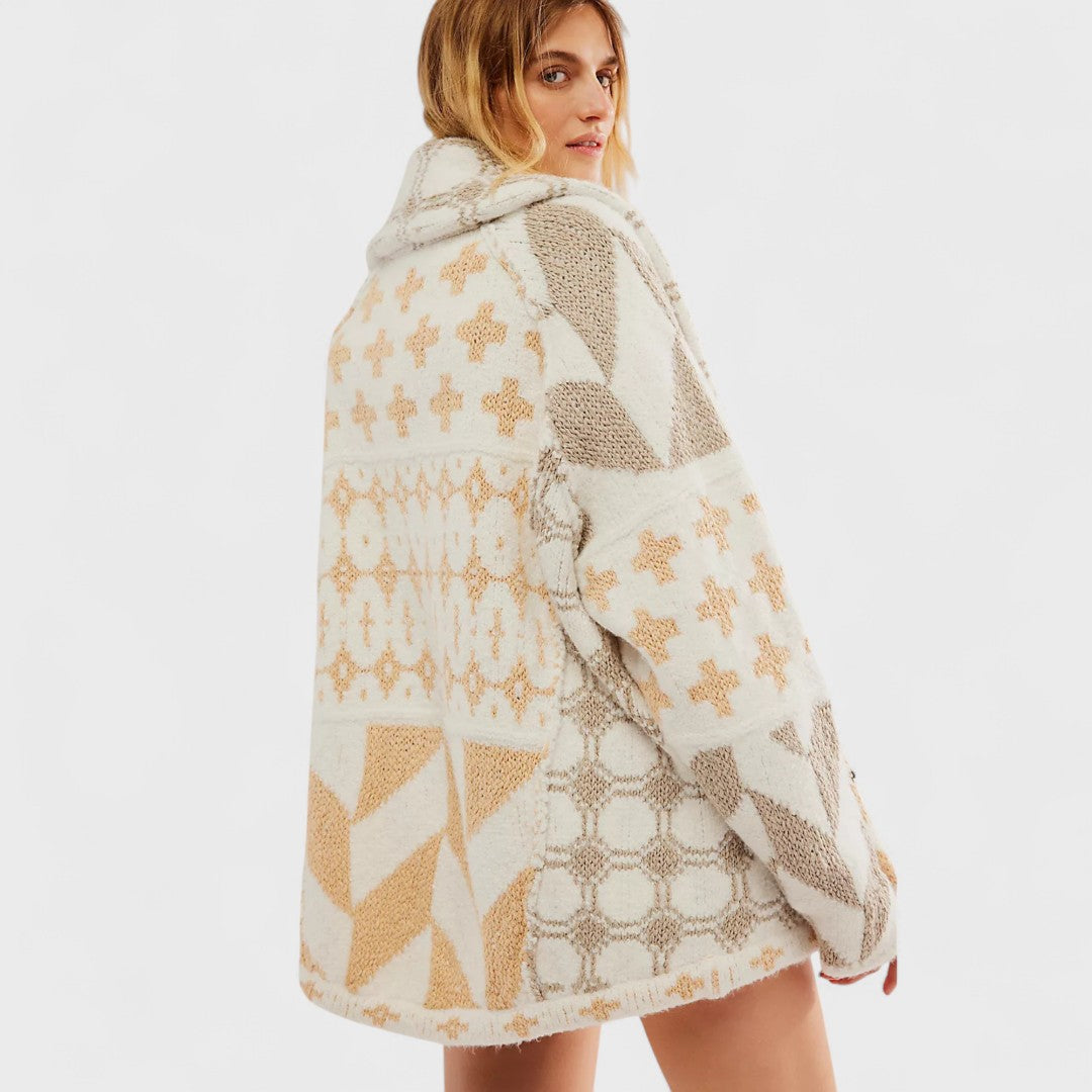 Portia - Cardigan vintage cu guler button down și mânecă lungă