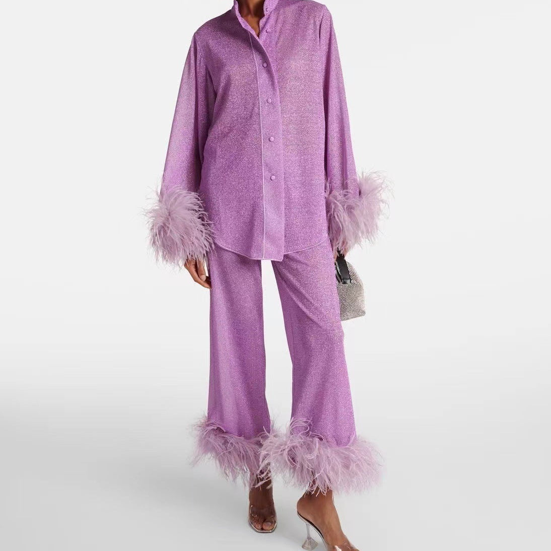 Lya - Set din două piese cu guler din pene