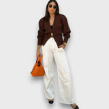 Enea – Cardigan cu decolteu adânc în V și nasture auriu