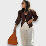 Enea – Cardigan cu decolteu adânc în V și nasture auriu