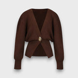 Enea – Cardigan cu decolteu adânc în V și nasture auriu