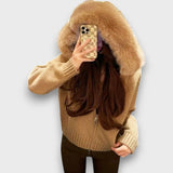 Alisanne – Jachetă din tricot cu fermoar și guler din blană artificială