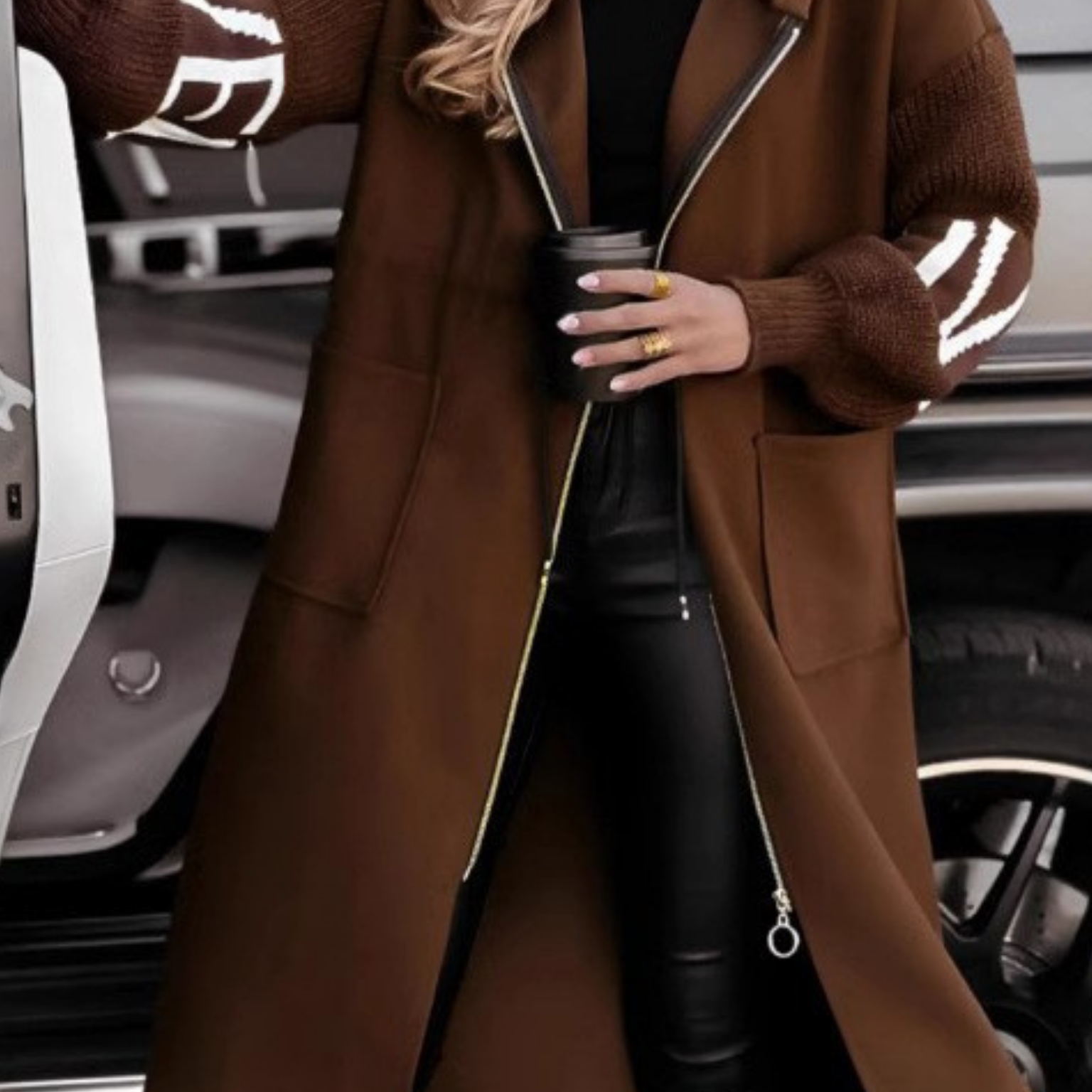 MARISELLE | Jachetă cu mâneci tricotate și glugă