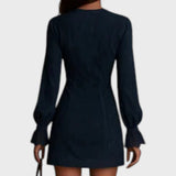 Rachel – Mini rochie din suede albastru cu dantelă