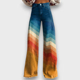 Zamira – Pantaloni largi cu zigzag retro în nuanțe de culoare