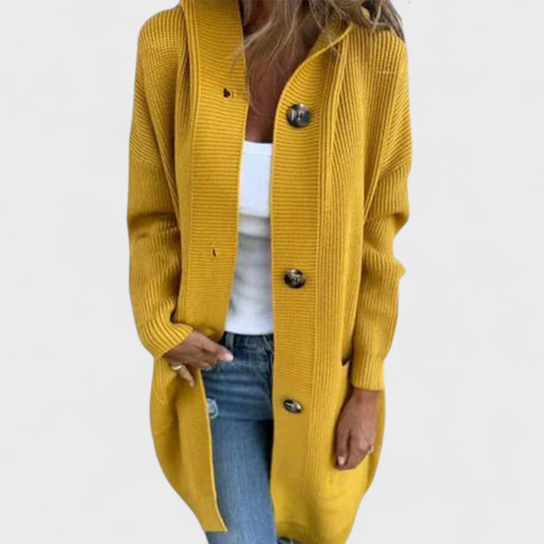 Adriana - Geacă lungă cu glugă și nasturi